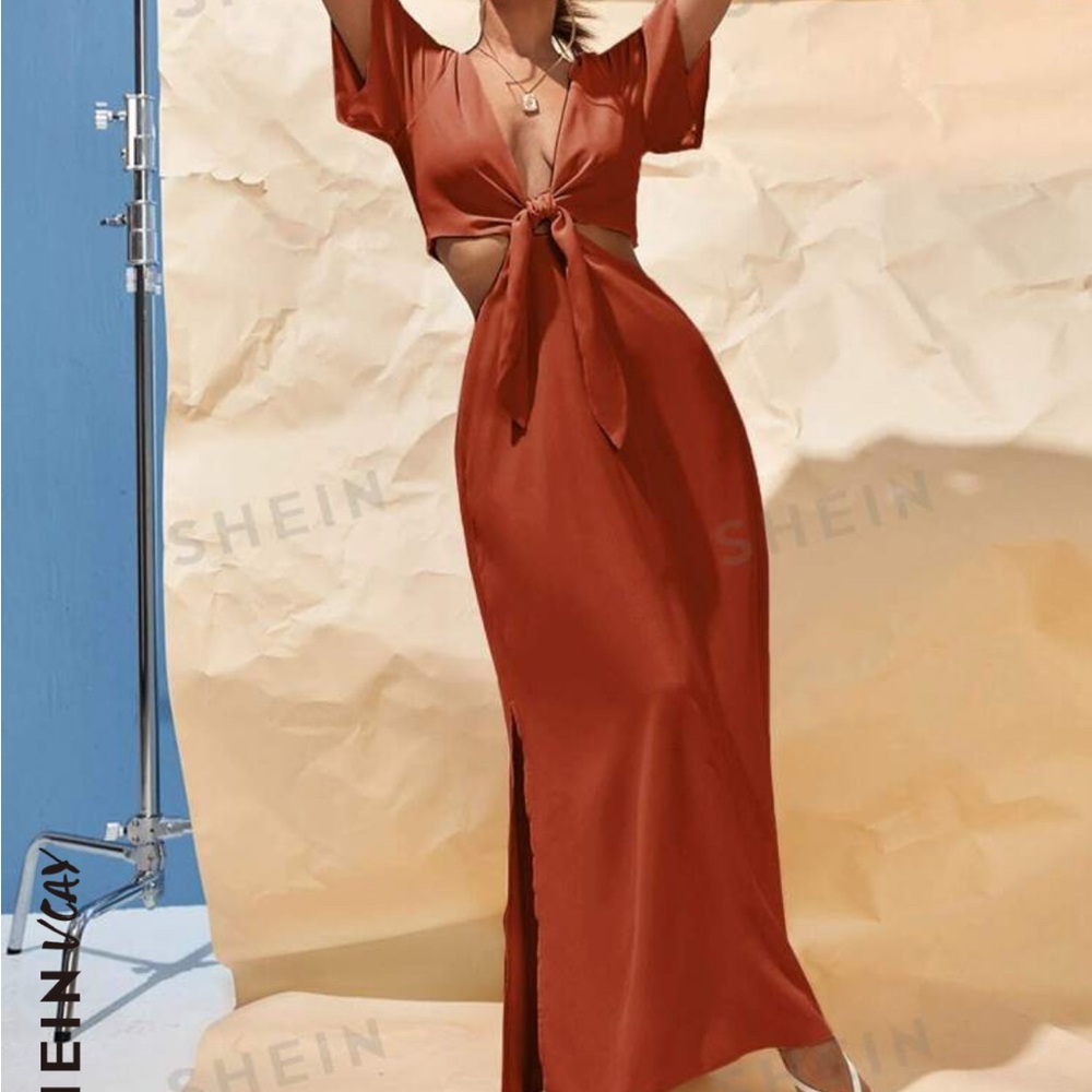 SHEIN split thigh dress in rust